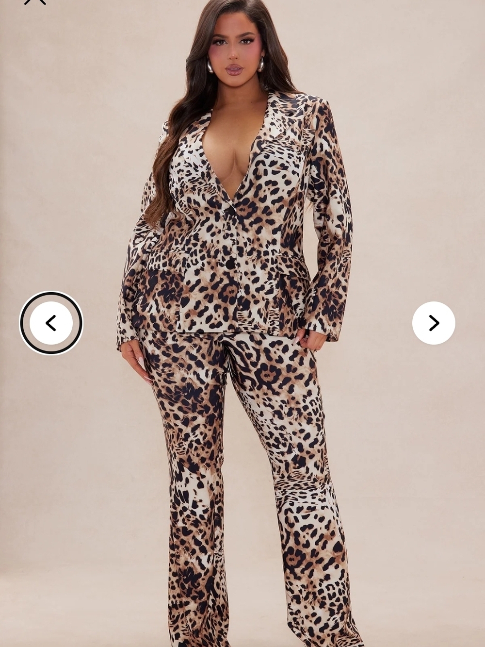 Fashionnova Plus Size Leopard Print Blazer & Wide-Leg Pants Set - Brown/Black
